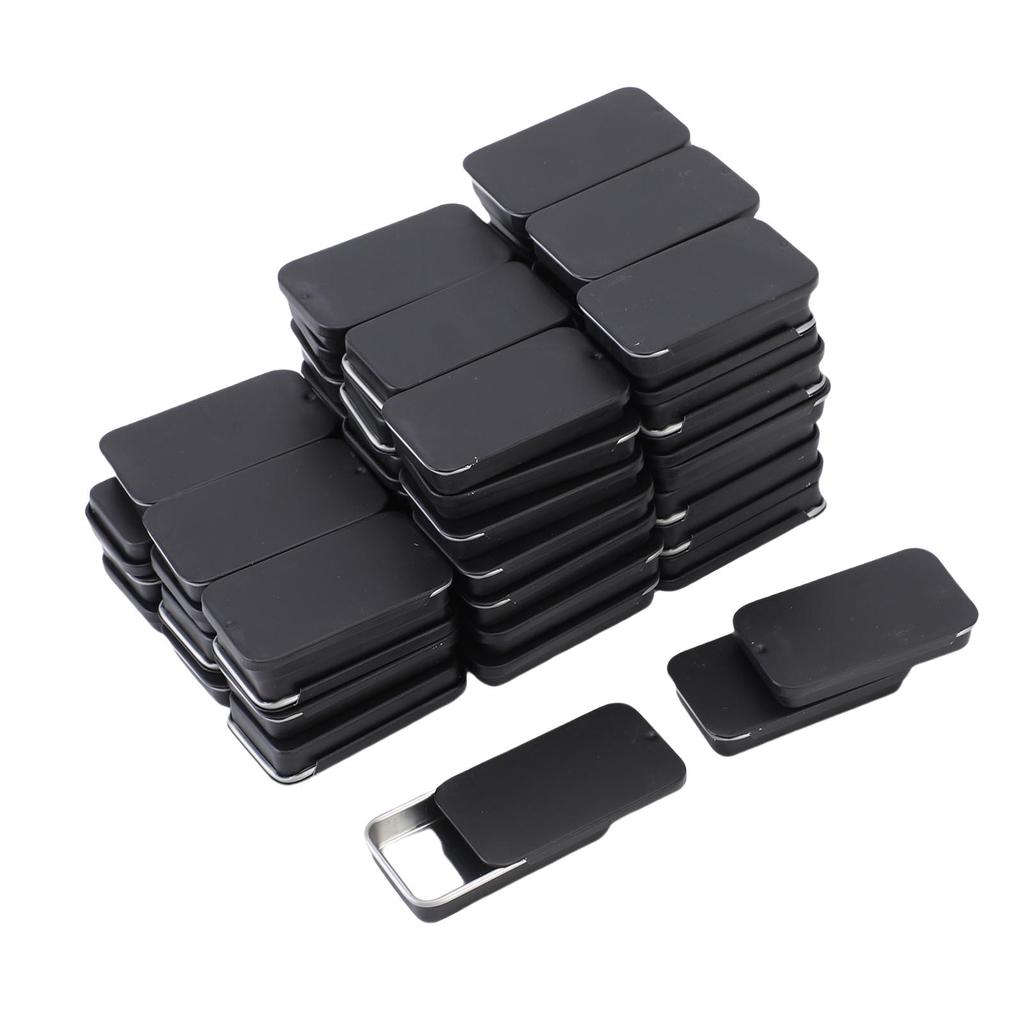60pcs Small Tin Box Slide Top Rectangular Tin Containers for Candies Jewelry Crafts Lip Balm Storage Black
