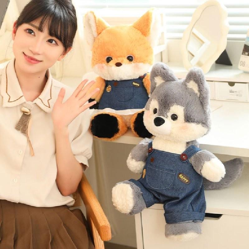 Adorable Fox And Wolf Plush Toys Soft And Cuddly Cartoon Animal Pillows For Kids