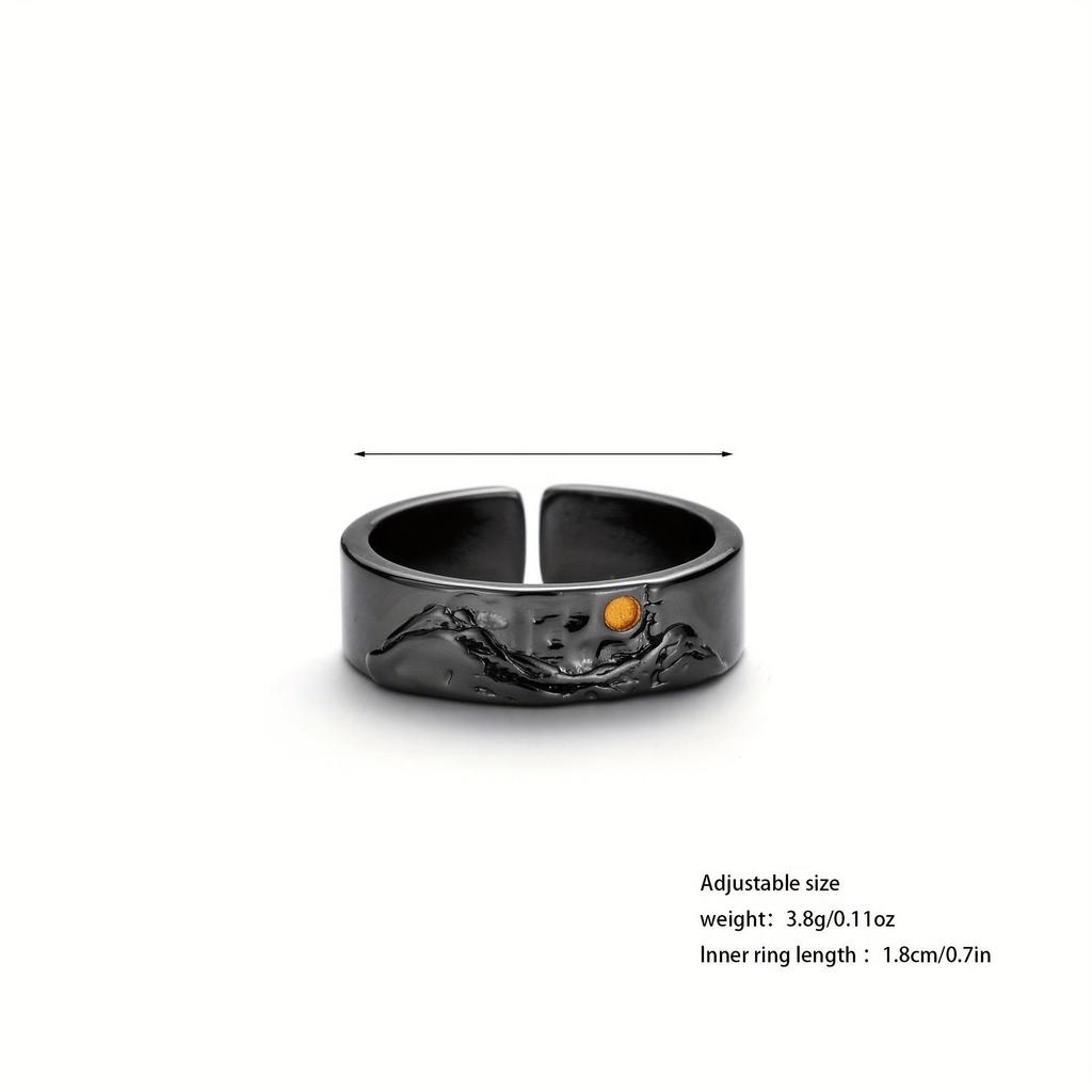 Black Moon Alloy Ruler Ring: Adjustable Mountain & River Couple Rings In Ancient Chinese Style.