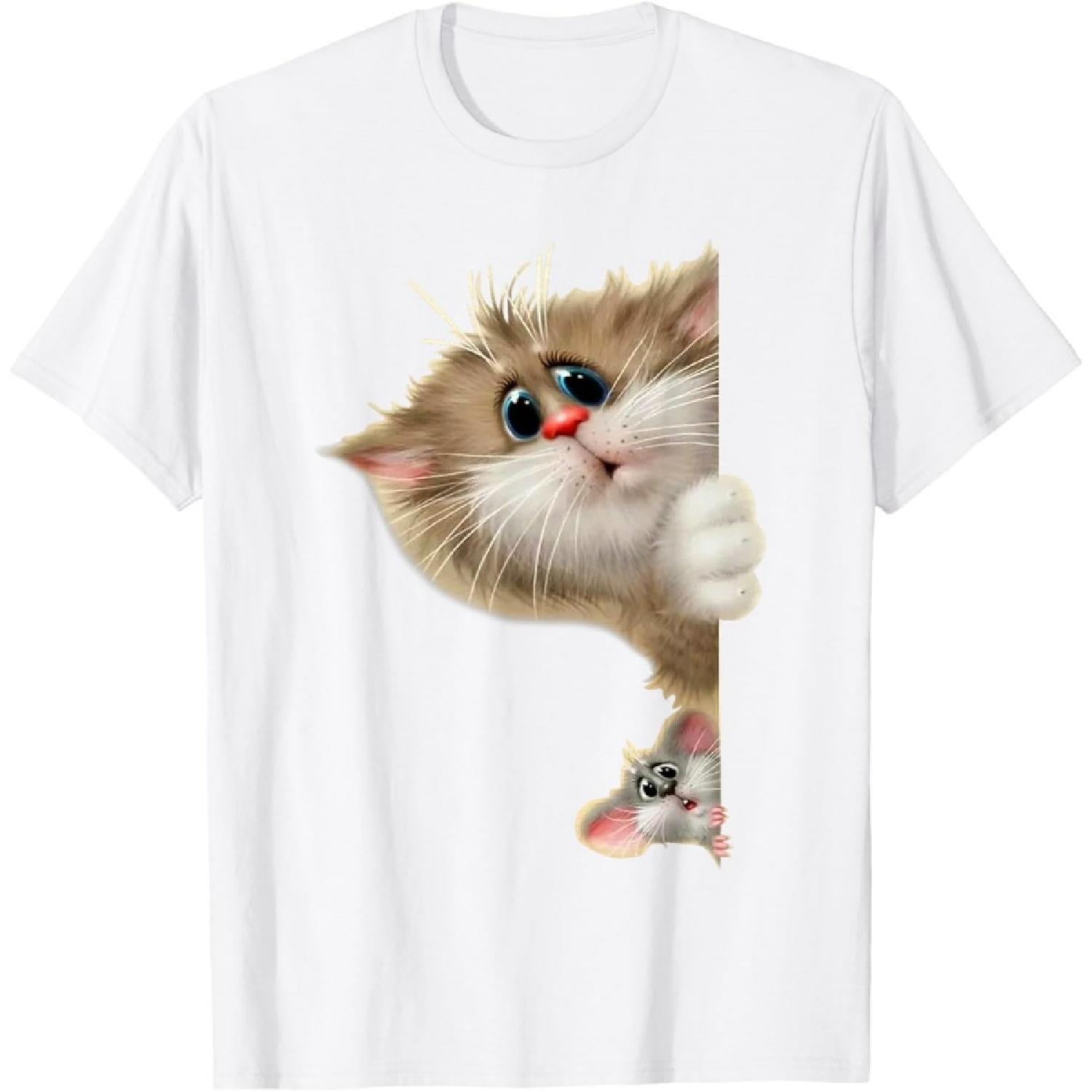Eagerlys Cute Cat Mouse Art Hiding, Hide - Cat - Mouse Men Women T-Shirt S
