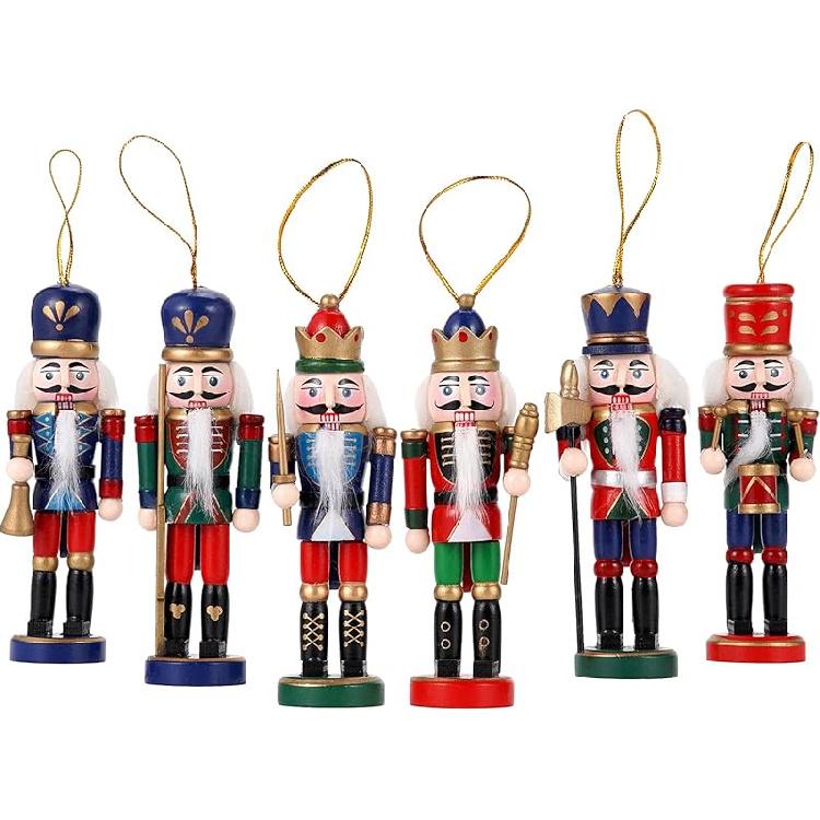 Christmas Decorations Nutcracker Ornament,12 inch Wooden Traditional Nutcracker,Painted Nutcracker Figures,Festive Christmas Nutcracker Party 6pcs 13CM