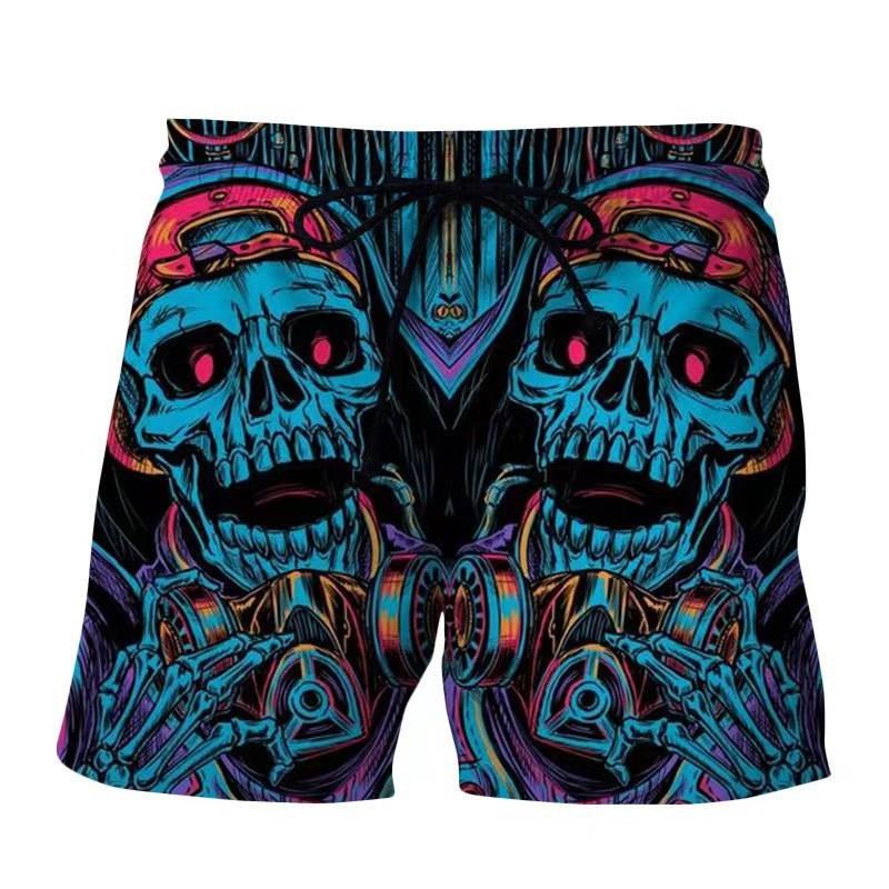 Summer 3D Skull Pattern Print Shorts Fashionable Casual Beach Men's Shorts
