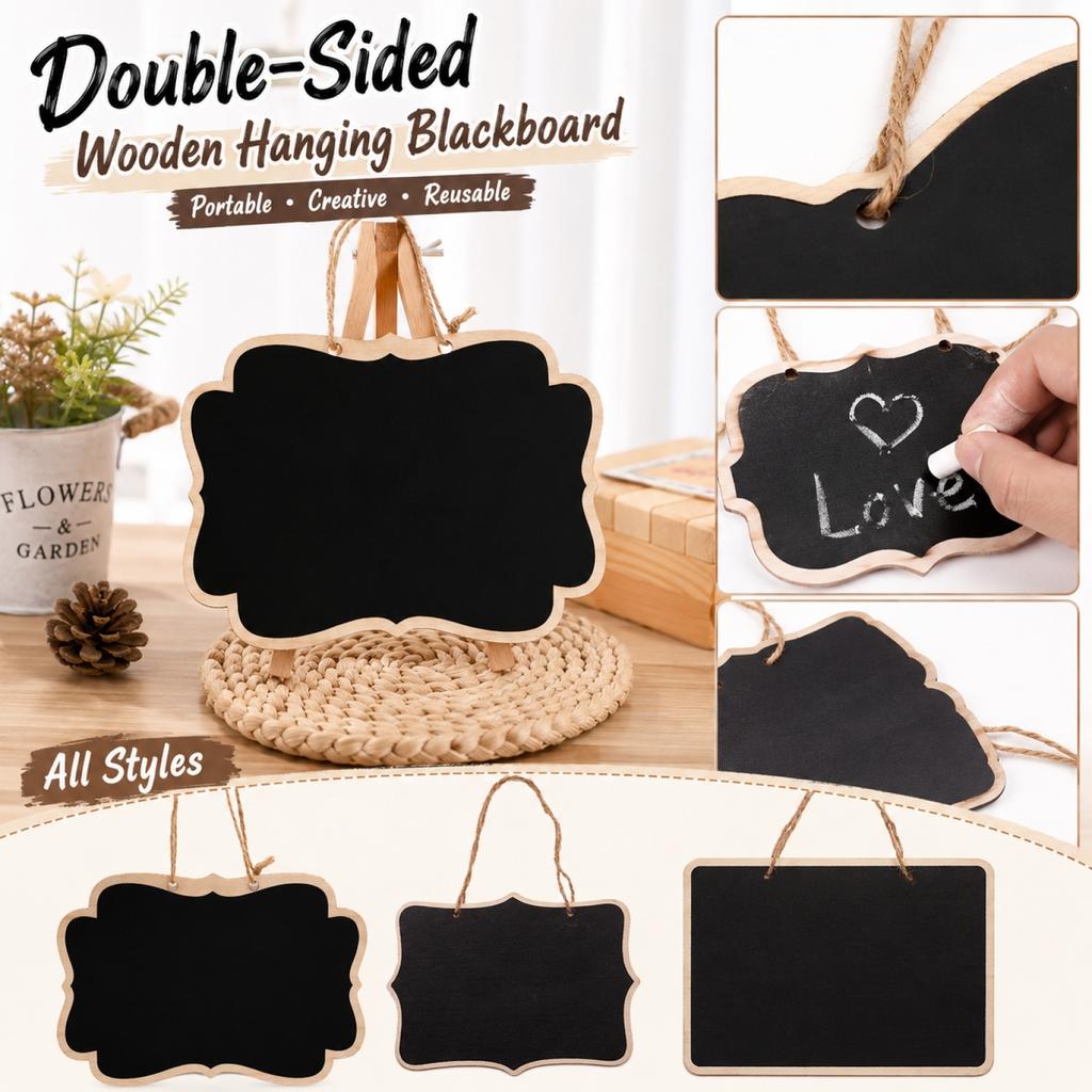 Double Sided Wooden Hanging Chalkboard, Portable Blackboard for Kitchen Menu, Home Decor Sign