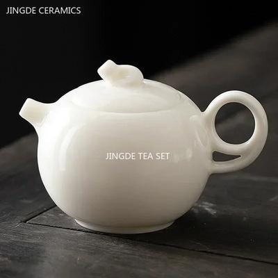 Mutton Fat Jade White Porcelain Teapot Chinese Ceramic Tea Infuser Handmade Filter Xishi Pot Traditional Porcelain Tea Set