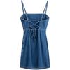 Calvin Klein Cotton Trendy Retro Sexy Tie Strap Dress Women Dresses Denim-Blue J223665