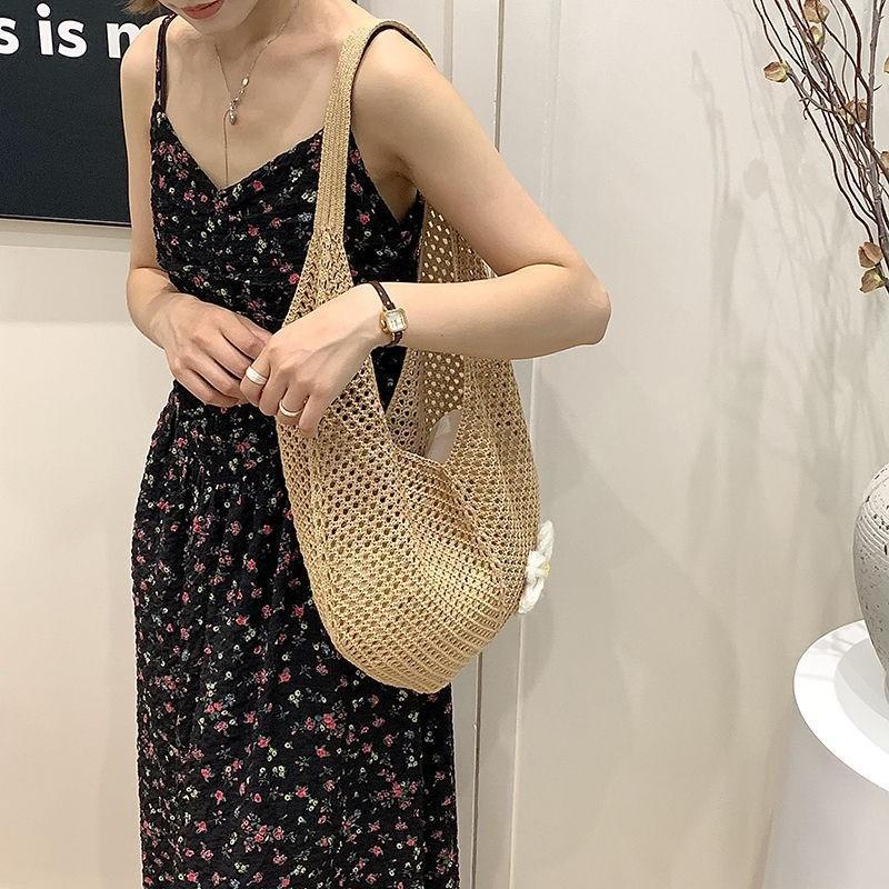 2026 New Hand-Woven Bag for Women Large Capacity Single Shoulder Tote Straw Beach Bag for Vacation