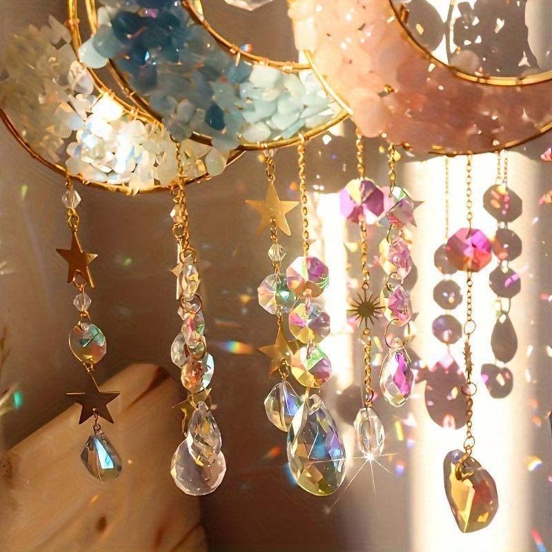 1/4pcs Moon Shaped Crystal Sun Catcher, Car Pendant, Magic Rainbow Hanging Wall Decoration, Fantasy Crystal Pendant, Rainbow