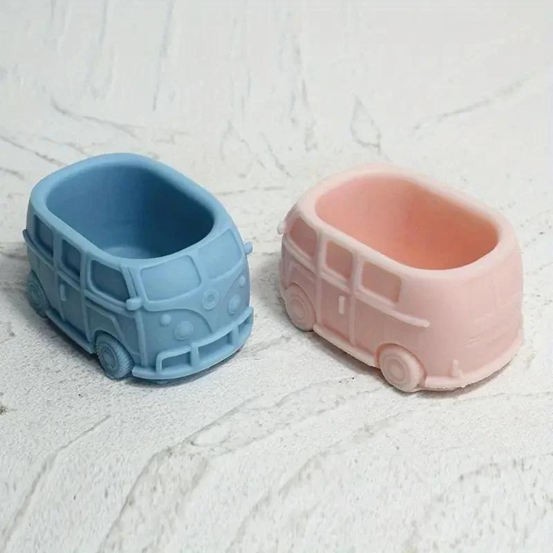 1Pcs Creative Small Car Flower Pot Silicone Mold DlY Aromatherapy Gypsum Candle Cement Car Shape Plaster Ornament Silicone Mold