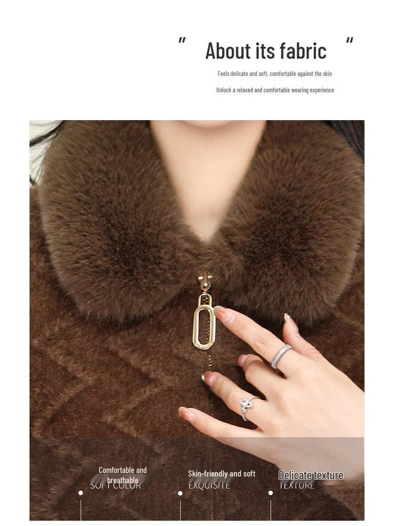 Faux Mink Fur Knit Cardigan with Large Collar - Stylish Women's Autumn/Winter Sweater
