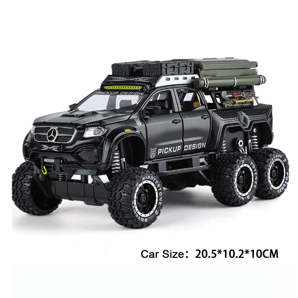 1:28 Scale X-Class 6x6 UNIMOG Motorhome Camping Car Model Toy Shock Absorption Sound Light Pull Back Off-road Vehicles Boys Gift