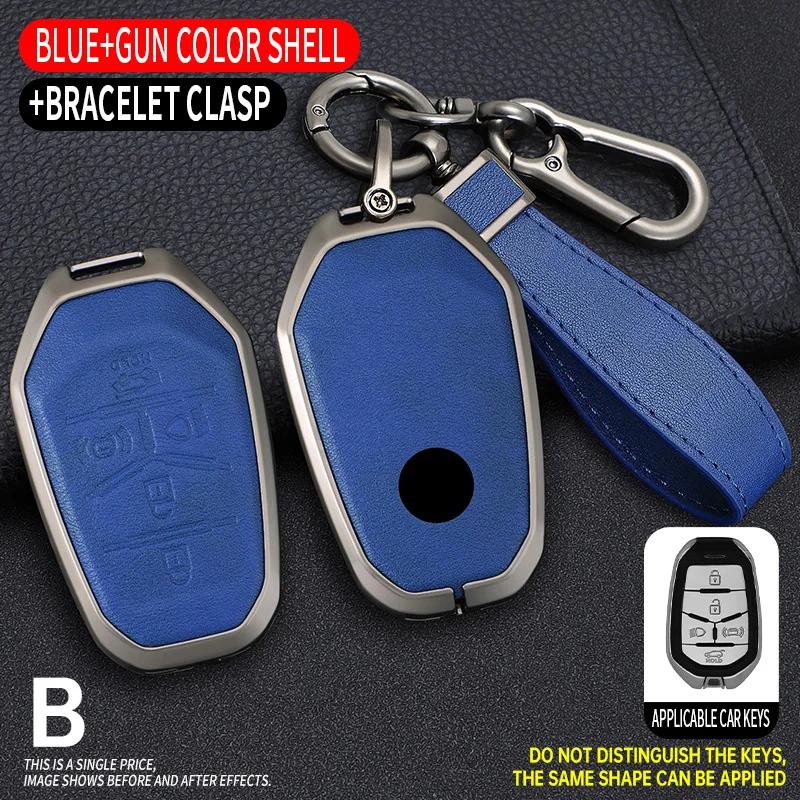 Lega di Zinco+Pelle Custodia Protettiva per Portachiavi Smart Auto Guscio Protettivo Adatta per Ssangyong G4 Rexton Portachiavi Auto Styling Accessori Auto