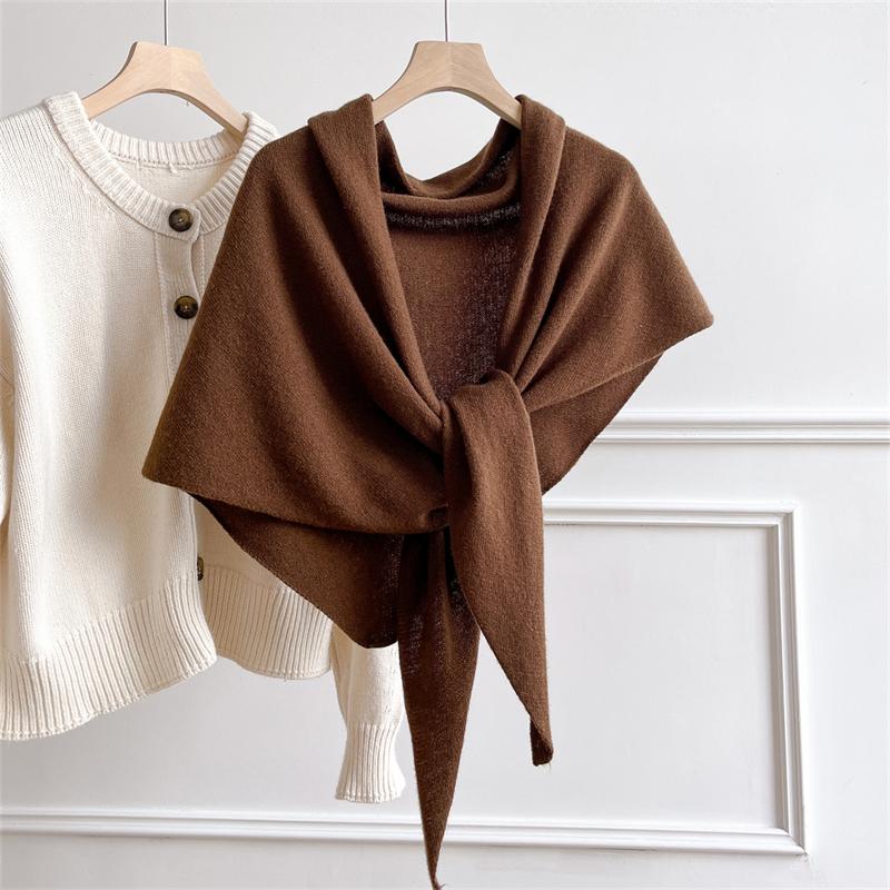 Wool Winter Scarf Women Korean Style Autumn Winter Triangle Scarf Thickened Warm Shawl Big Size Scarf Solid Soft Shawl