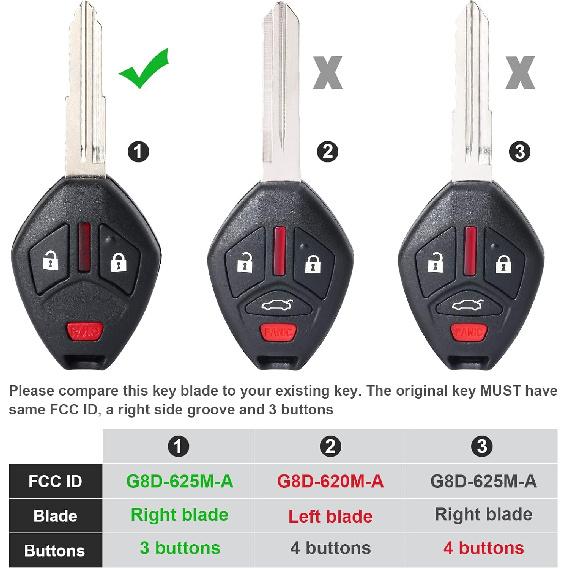 Head Key Fob Keyless Entry Remote Replacement for Mitsubishi Outlander 2007-2016 for I-MeiV 2011-2014(FCC:OUCG8D-625M-A P/N:6370A148) 3 Buttons