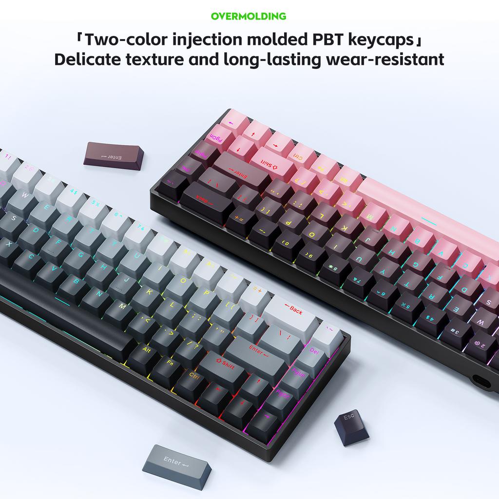 Customizable 68-Key RBG Backlit Wired Mechanical Keyboard 2.4G+BT Hot Swappable Low Profile Plastic Keys for Gaming Computer