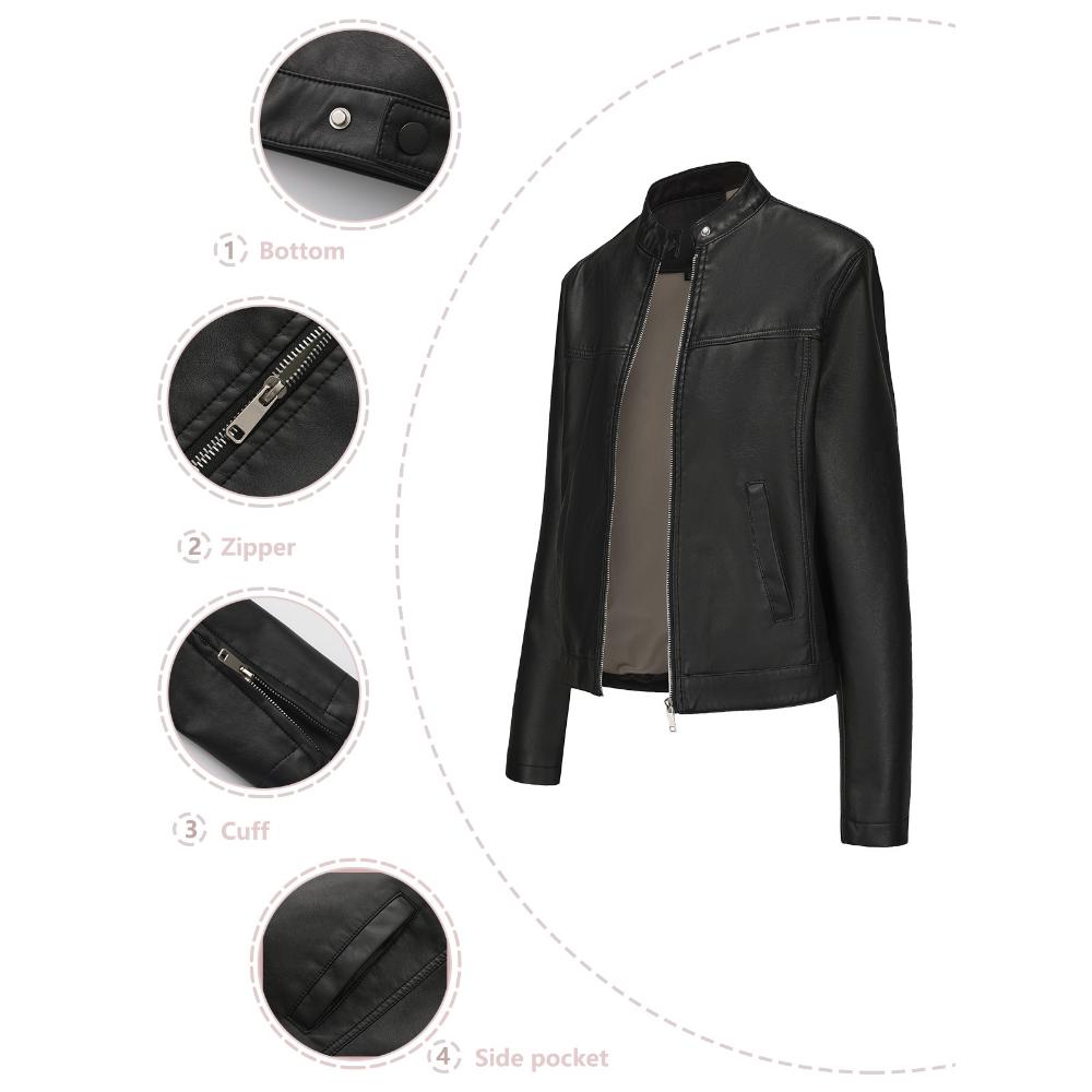 Casual Leather Jacket for Women, Stylish European-American Style, Suitable for Spring and Autumn.