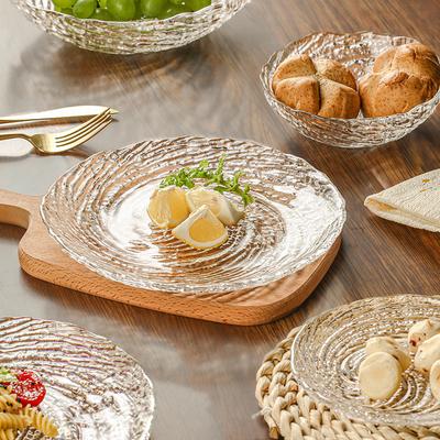 Spiral Pattern Glass Bowl Plate Set for Home Use - Simple Yet Elegant Dessert Salad Bowl Fruit Tray - Lightweight Serving Dish