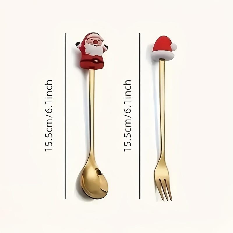 1 Set Xmas Party Fork Spoon Kits Christmas Stainless Steel Creative Tableware Set Glod Spoon Forks Decoration Cutlery Gift