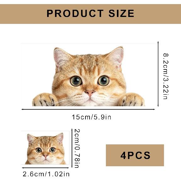 4Pcs Cat Car Mirror Sticker Funny Car Bumper Sticker, Cat Decals for Car Windows Car Accessories Interior Waterproof,Die-Cut for Cars,Windows,Laptops