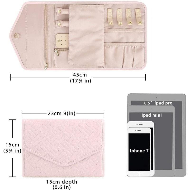 Travel Jewelry Organizer Case Foldable Jewelry Roll for Journey-Rings, Necklaces, Earrings, Bracelets,Mini,Soft Pink