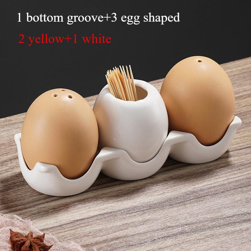 

1 набор Креативная зубочистка в форме яйца, Керамический набор солонка и перечница, Милый дизайн яйца, погремушка, Уникальный кухонный гаджет, Подарок для декора дома 1 bottom slot + 3 egg-shaped
