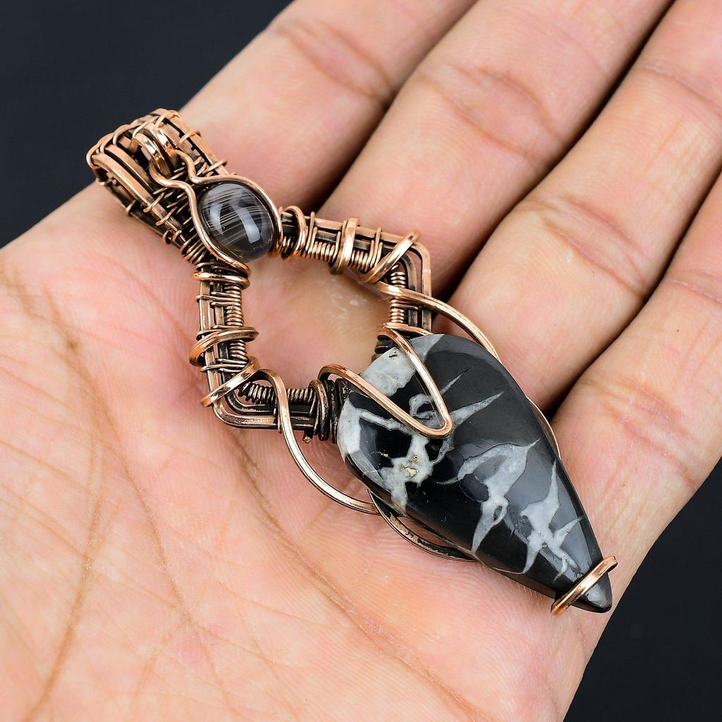 Mudcrack Fossil Gemstone Pure Copper Wire Wrapped Handmade Pendant Jewelry