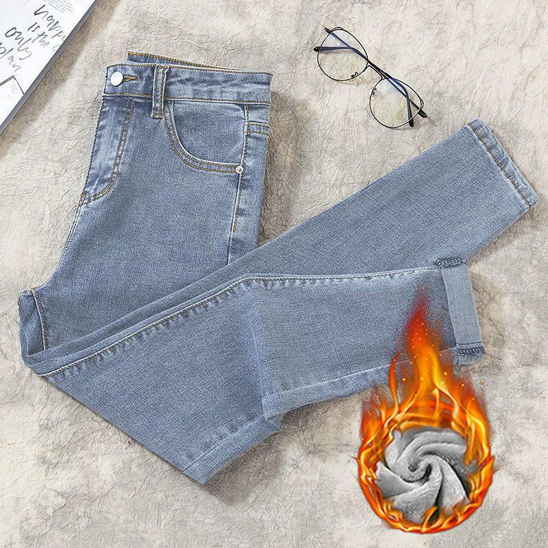 Elastické úzké džíny s vysokým pasem pro ženy – malá velikost, Slim Fit, plus sametové, zesílené, univerzální tužkové kalhoty.