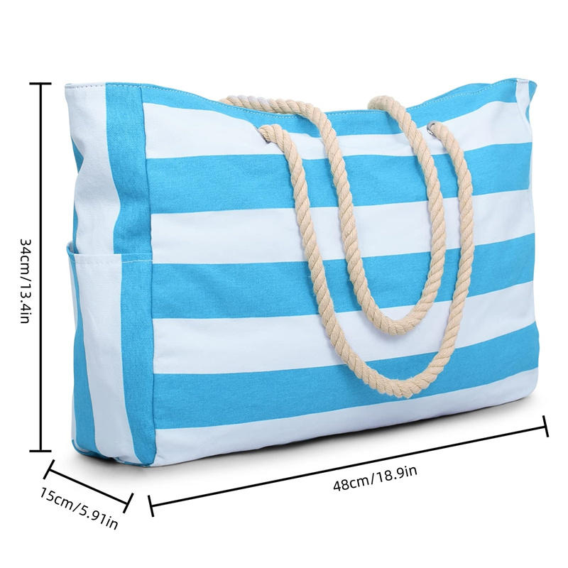 1PC Beach Bags For Women Large Canvas Beach Tote Bag Zipper Beach Bags Sandproof Swim Pool Bag Large Tote