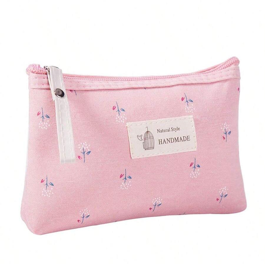 Small Cosmetic Bag, Canvas Travel Cosmetic Bag, Canvas Makeup Bag, Coin Purse, Multifunctional Cosmetic Bag, Women s Portable Toiletry Bag M розовый
