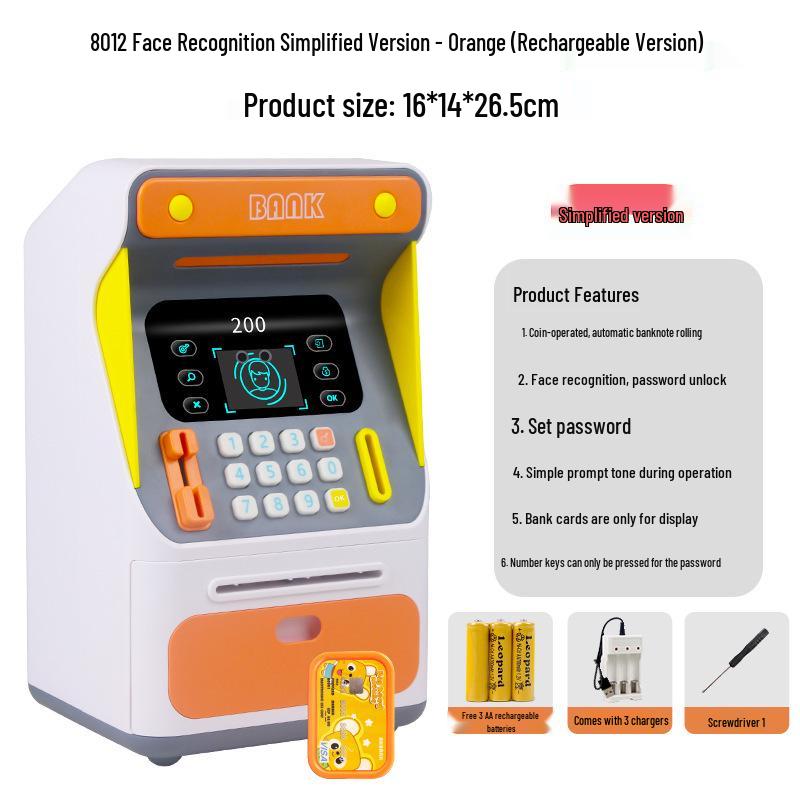 Smart ATM Money Box with Face Recognition and Password, Automatic Coin Loader - Children's Toy Safe