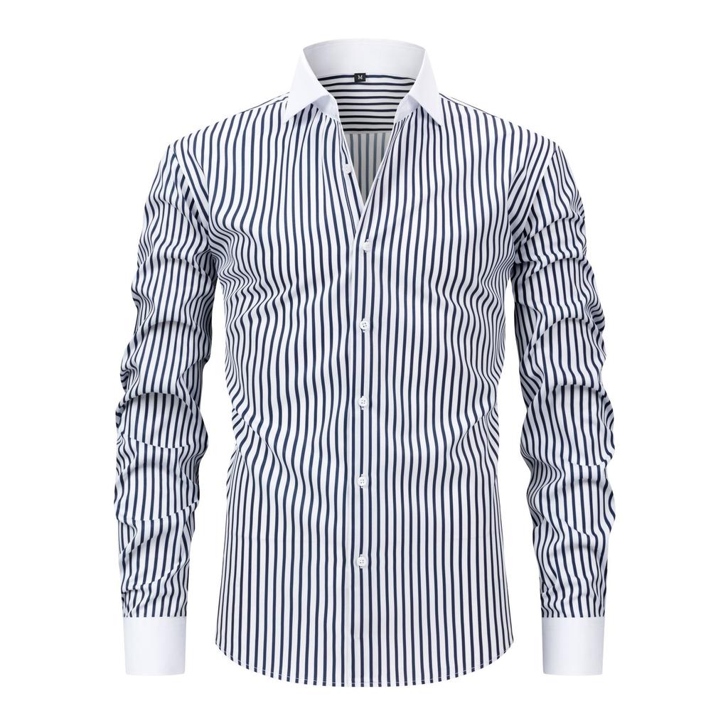 Men's Dress Shirts Stripe Long Sleeve Stretch Wrinkle-Free Formal Shirt Business Casual Button Down Shirts
