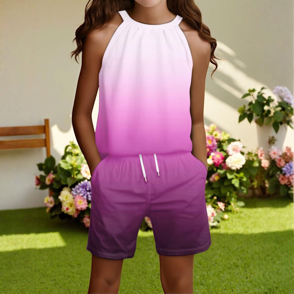 Children's Casual Fashion Round Neck Sleeveless Top Shorts Set