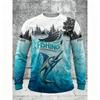 Herren Langarm-T-Shirt Angeln Wildtiere 3D-Druck Rundhalsausschnitt Outdoor-Sport Lässige Oberteile