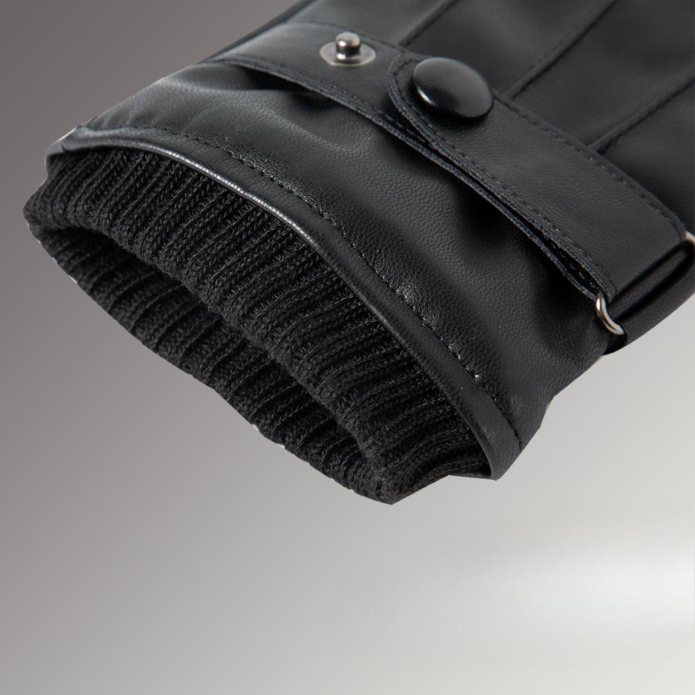 Warm Leather Gloves for Men and Women PU Leather Driving Plus Velvet To Protect The Cold All Fingers Outdoor Cycling Gloves