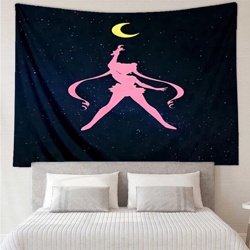 Sailor-Moon Print Tapestry, Backdrop, Easy Setup, Ideal for Bedroom, Office & Living Room, with Aesthetic Wall Hanging Decor.