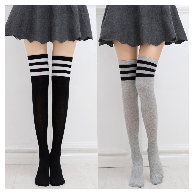Three bars thigh socks summer women's cotton thin striped socks student socks performance socks knee socks JK socks
