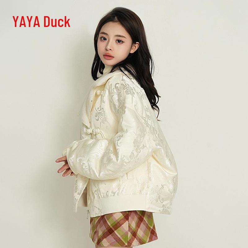 Yaya Women's 2025 Winter Shearling Collar Down Jacket – New Chinese Style, Short & Loose Fit