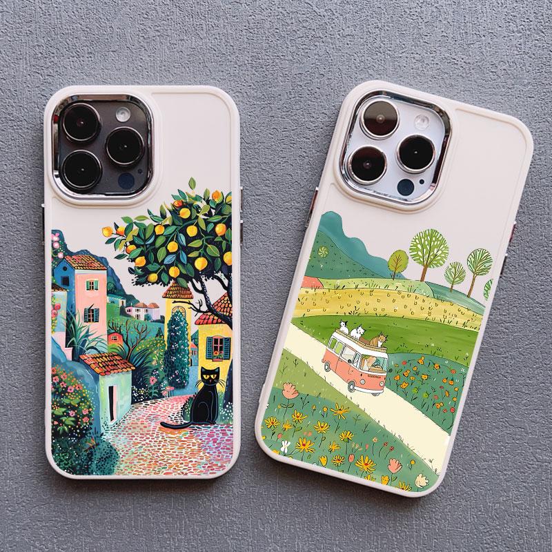 Flower Tree Kitten Silicone Phone Case For iPhone 12 11 Pro Max 16 15 14 13 Pro Max Plus X XR XS 7 8 Plus SE2 Shockproof Covers