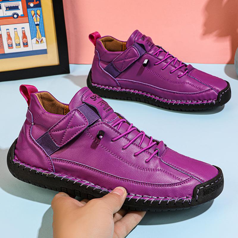 Fashion Women's Handmade Leather Casual Shoes Red Sneakers for Women Shoes Mid Top Women's Boots Anti Slip Spring Leather Men Loafers