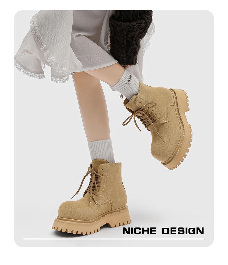 Damen 2025 Vintage Wildleder Workwear Stiefeletten - Dicksohlig, Gelb, Streetstyle für Frühling & Herbst