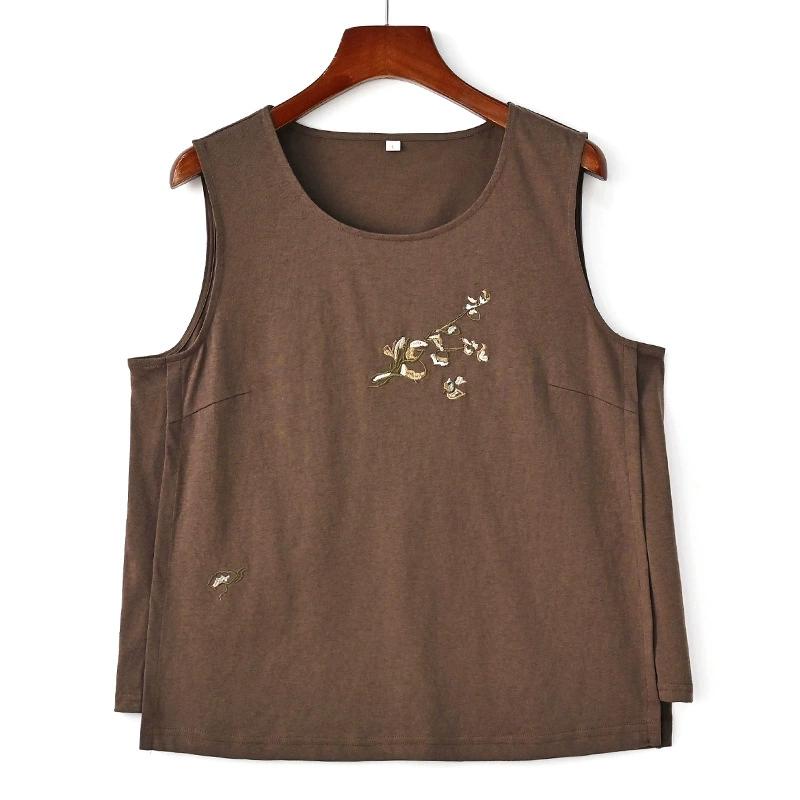 Women's Summer Chinese Style Embroidery Bottom Top Literary Sleeveless Comfortable Top