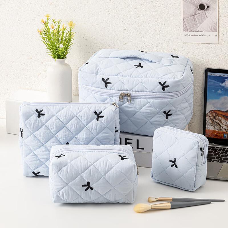 Quilted Bowknot Cosmetic & Wash Bag Travel Set
