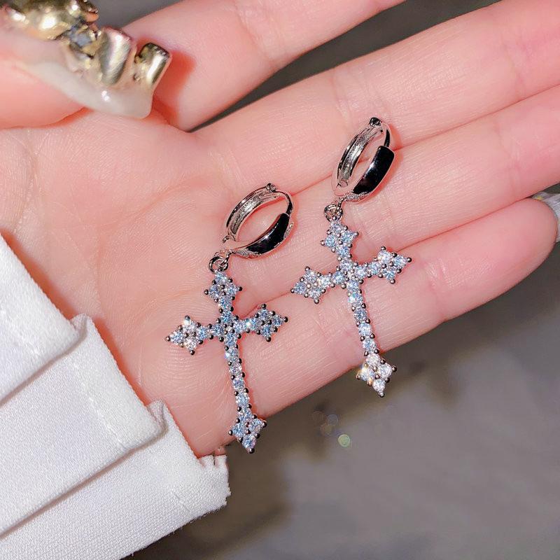 

Sparkling zircon cross earrings earrings earrings wedding engagement woman срібний