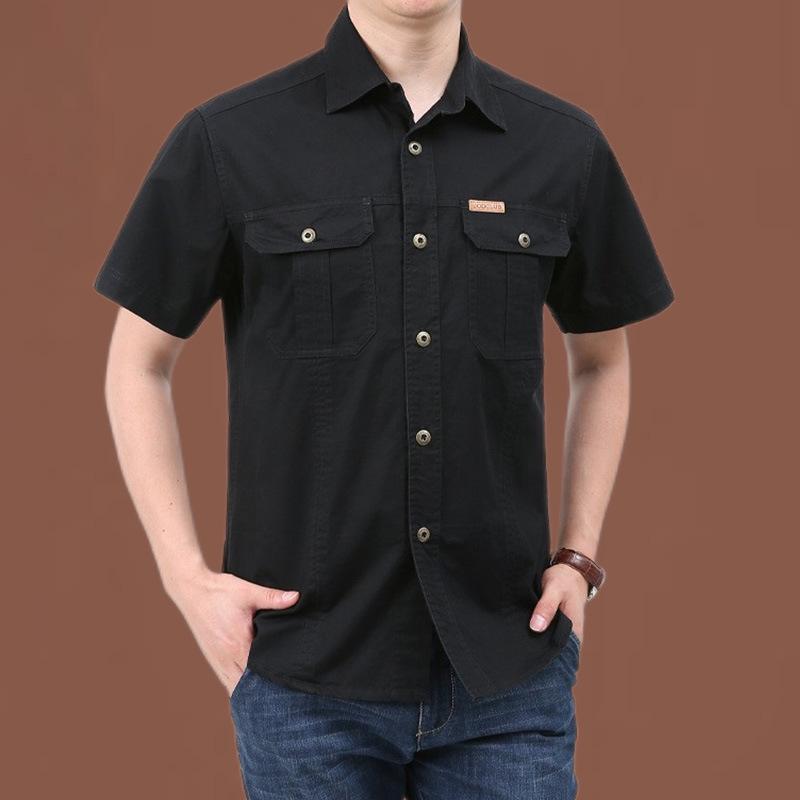 Men's Summer Military-Style Cotton Short-Sleeve Shirt - Casual, Lightweight, Multi-Pocket, Plus Size Workwear