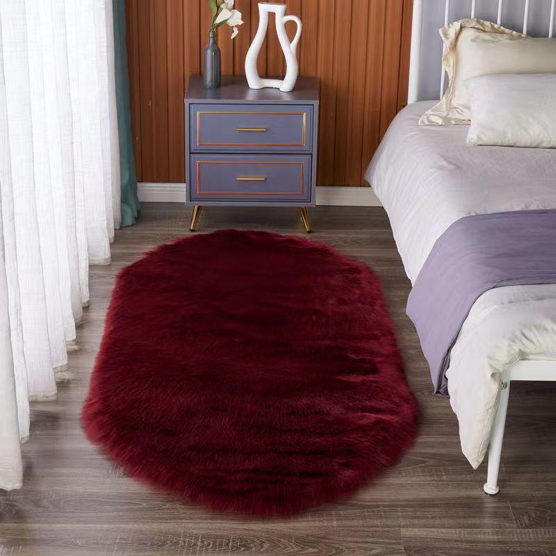 Multi-Color Oval Long Pile Wool Carpet - Floor Mat for Entryway, Sofa, or Bay Window