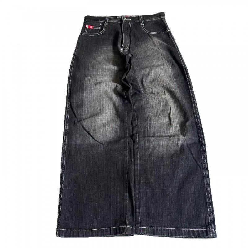 Southpole Y2K Streetwear Pantaloni di Jeans a Gamba Larga Uomo Donna Nero Grigio Lavato Vestibilità Larga Vita Media Taglio Dritto