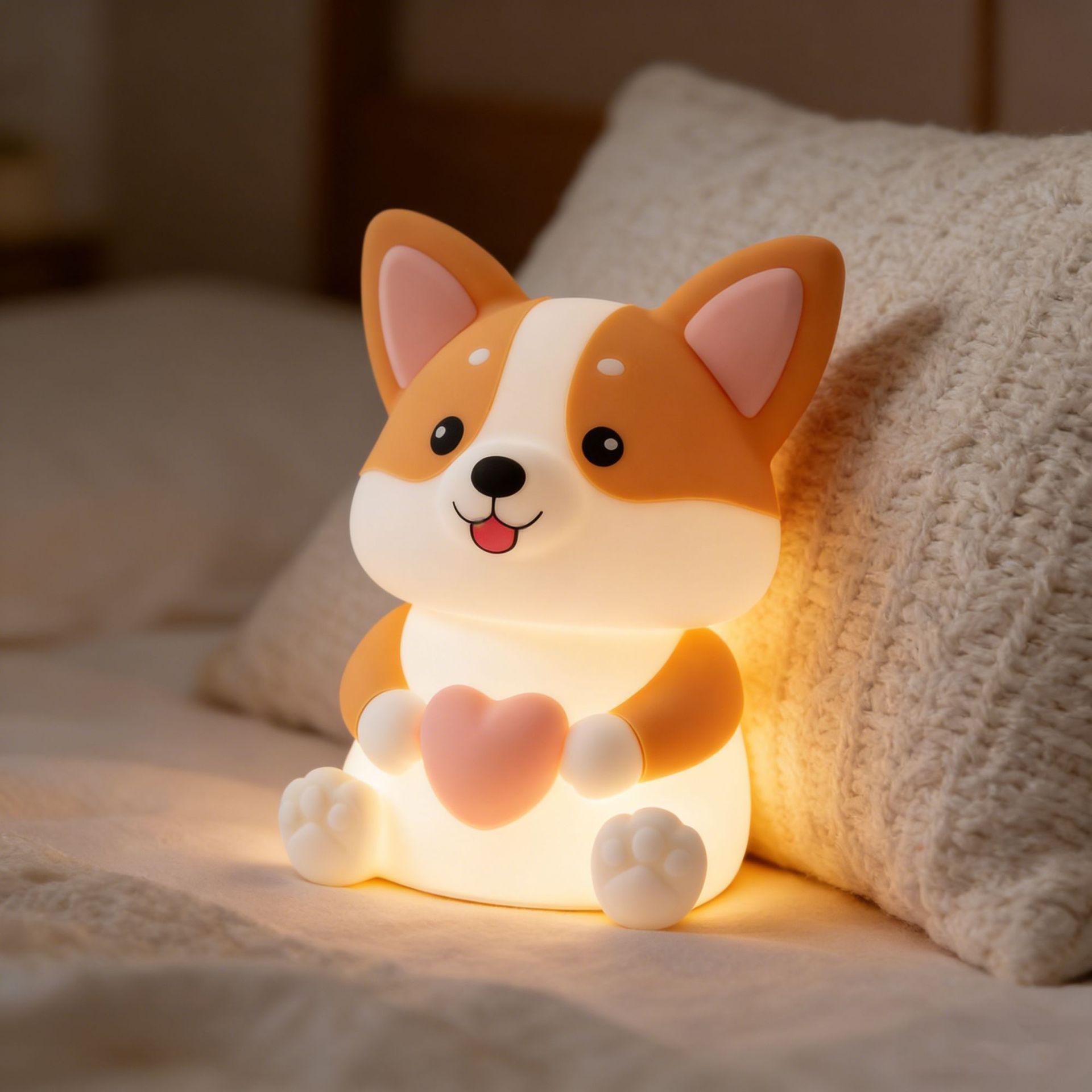 

Kawaii Corgi Dog Silicone Night Light Touch Dimmable USB-C Charging Nursery Lamp Animal Bedside Lamp Birthday Gift for Kids Girl