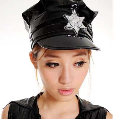 Accessoires de sous-vêtements sexy chapeau en cuir noir chapeau de policière accessoires de chapeau d'hôtesse de l'air