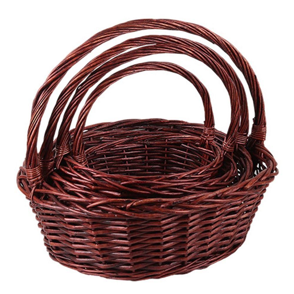 Brown White Storage Baskets Oval Basket with Handle Handhold Weaving Basket  Vegetables Fruit