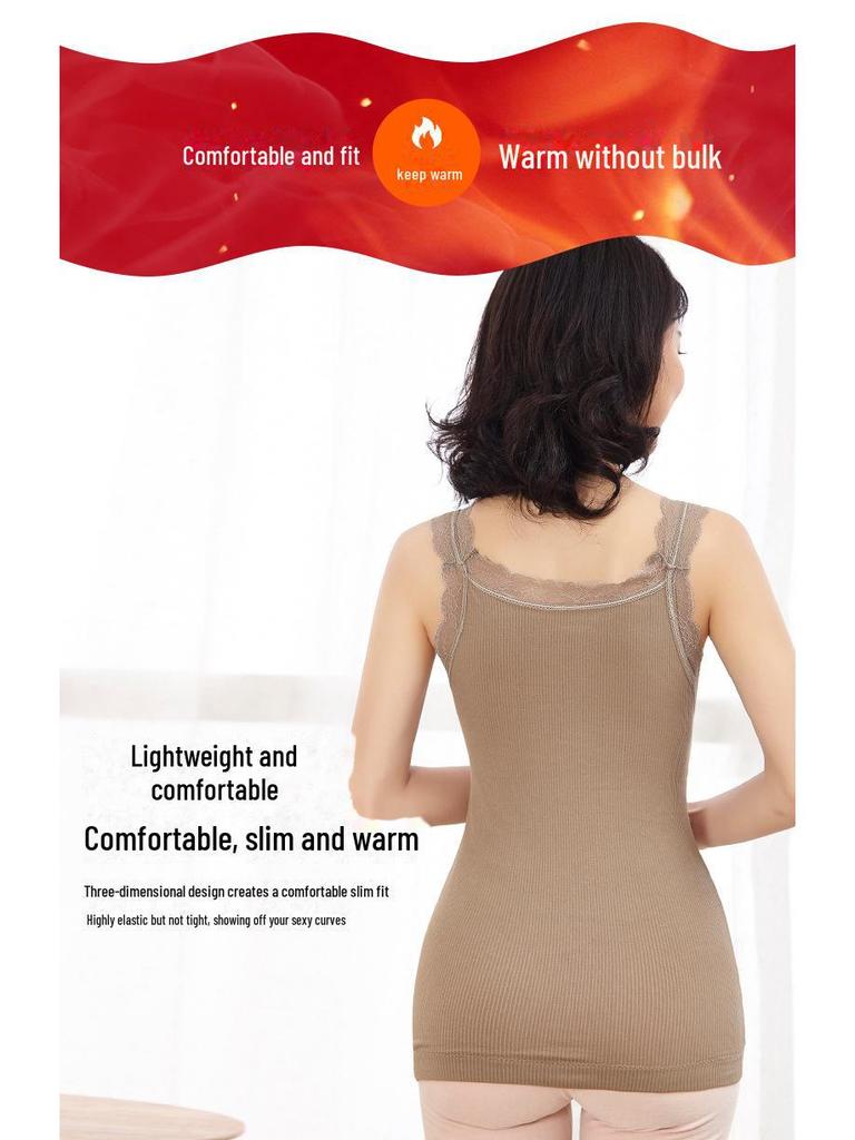 **Little Bear Fairy Women's Warm V-Neck Lace Vest with Chest Pad - Plus Velvet**