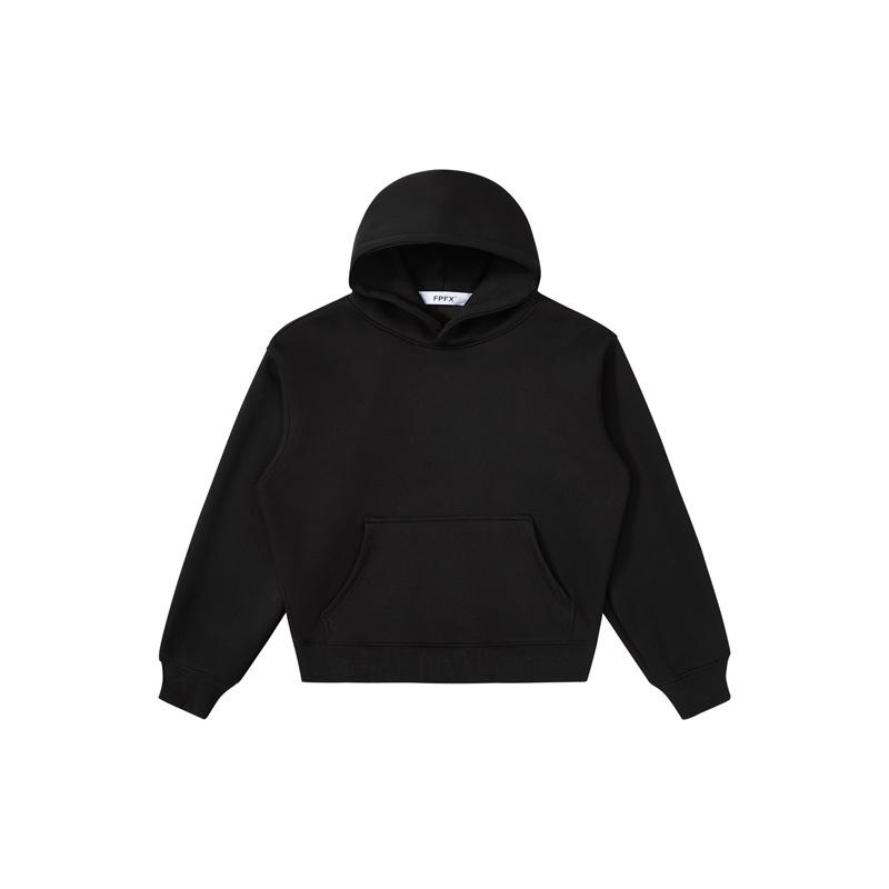 RDT Menswear | Grey Cleanfit American-Style Short Hoodie - 550g Solid Color Sweatshirt for Men